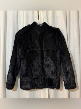 100% Rabbit Fur Jacket black coat size medium - made in Korea